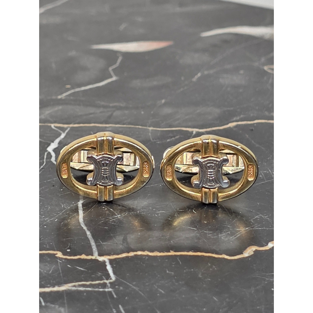 Vintage Celine Paris Two Tone Gold Silver Triomphe Logo Cuff